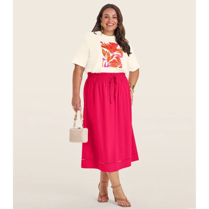 Saia Midi Plus Size Em Viscose Secret Glam Vermelho Plus G4