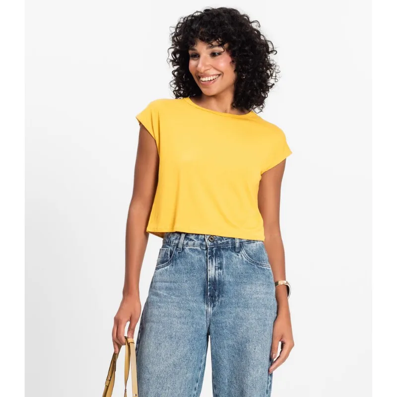 Blusa Básica Feminina Viscotorcion Rovitex Amarelo P