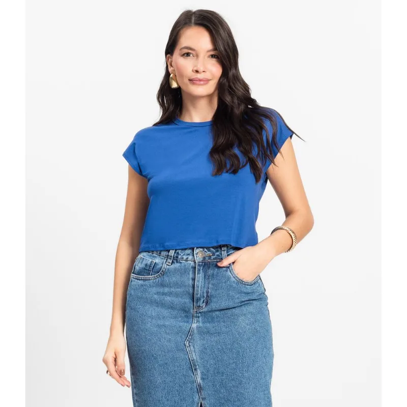 Blusa Básica Feminina Viscotorcion Rovitex Azul M