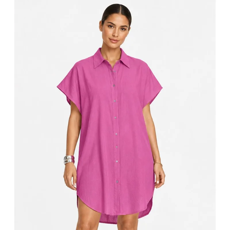 Vestido Chemise Feminino Com Gola Endless Rosa M