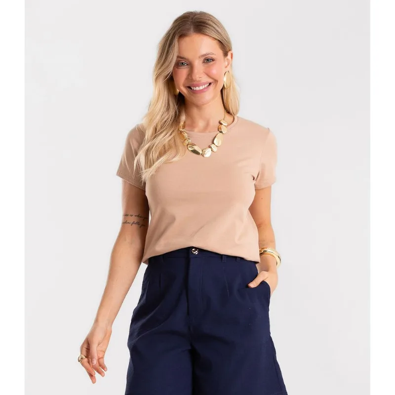 Blusa Feminina Cotton Leve Básica Rovitex Marrom P