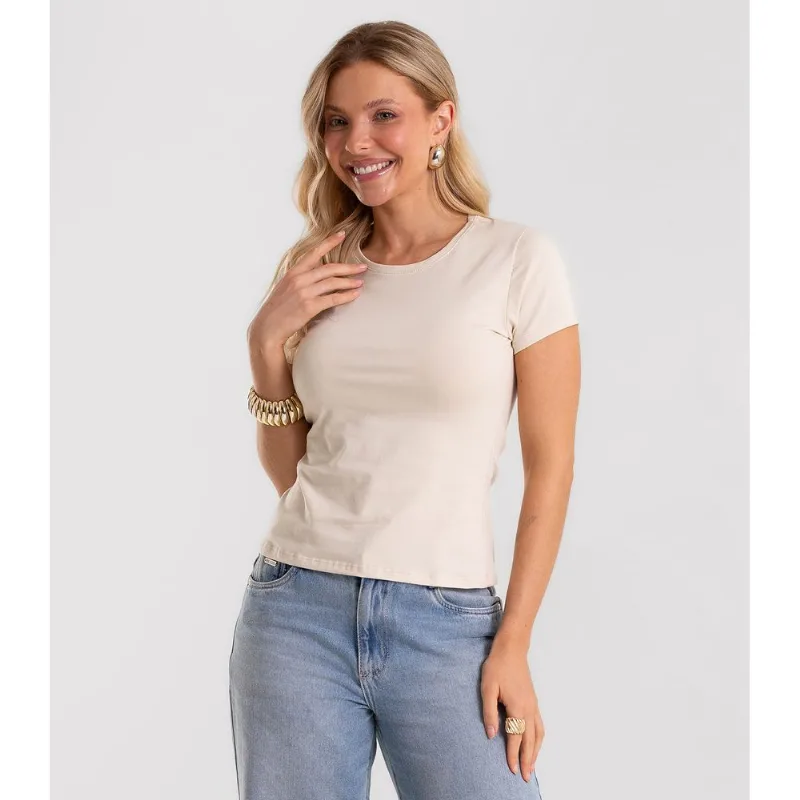 Blusa Feminina Cotton Leve Básica Rovitex Bege GG
