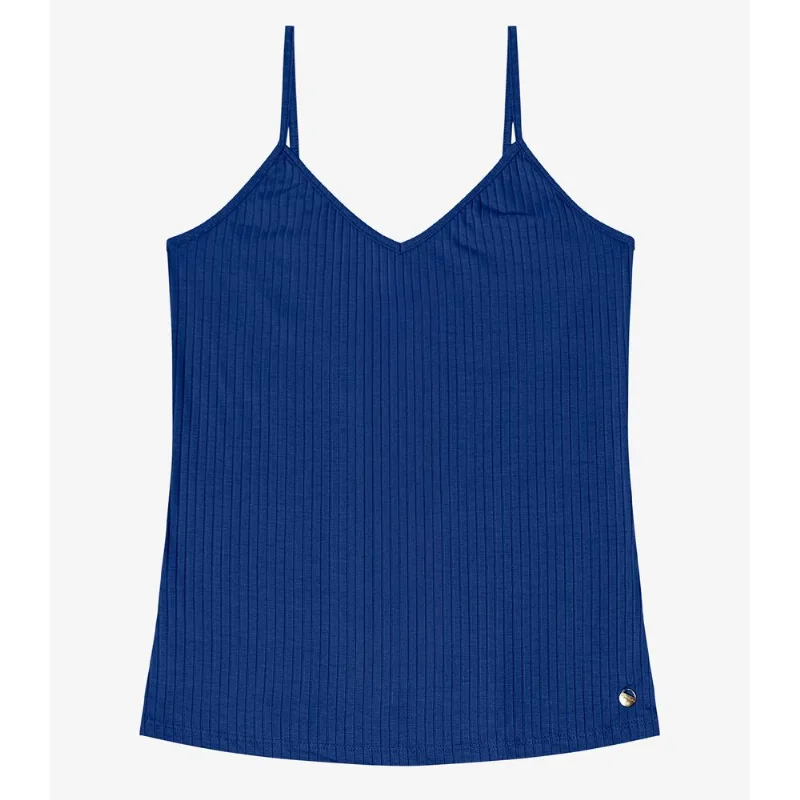 Blusa De Alça Feminina Ribana Canelada Rovitex Azul M