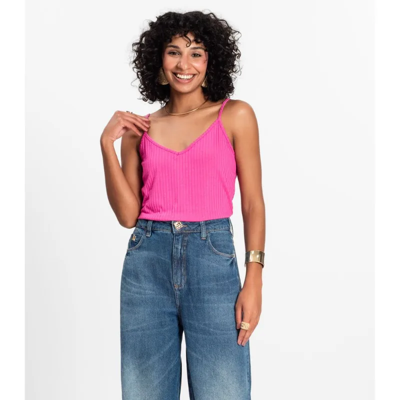 Blusa De Alça Feminina Ribana Canelada Rovitex Rosa GG