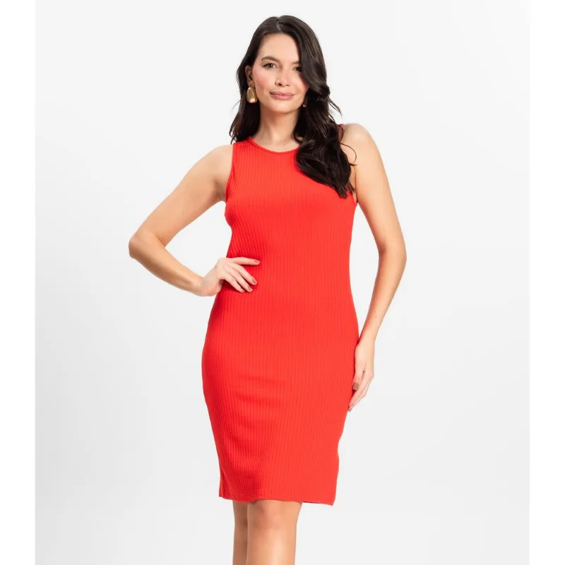 Vestido Curto Em Ribana Canelada Rovitex Laranja GG
