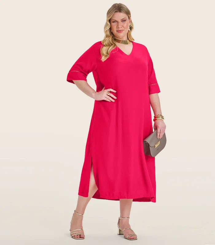 Vestido Manga Curta Em Viscose Secret Glam Vermelho Plus G2
