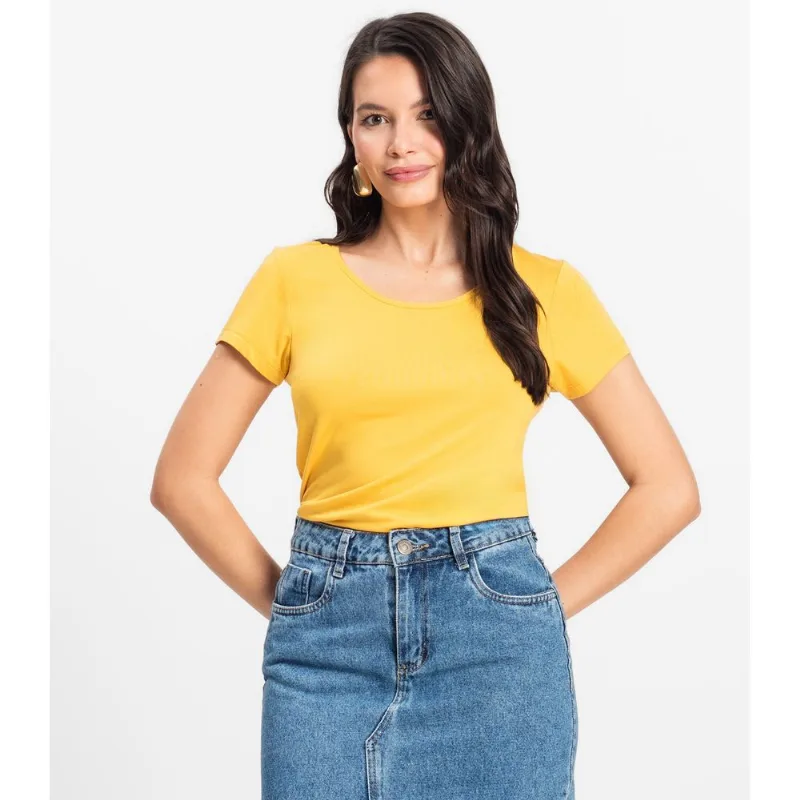 Blusa Feminina Viscotorcion Básica Rovitex Amarelo P