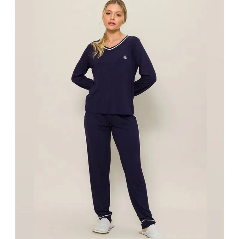 Pijama Feminino Manga Longa Evanilda Azul Gg