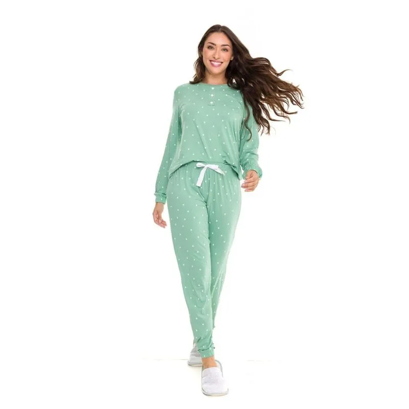 Pijama Feminino Manga Longa Evanilda Verde G