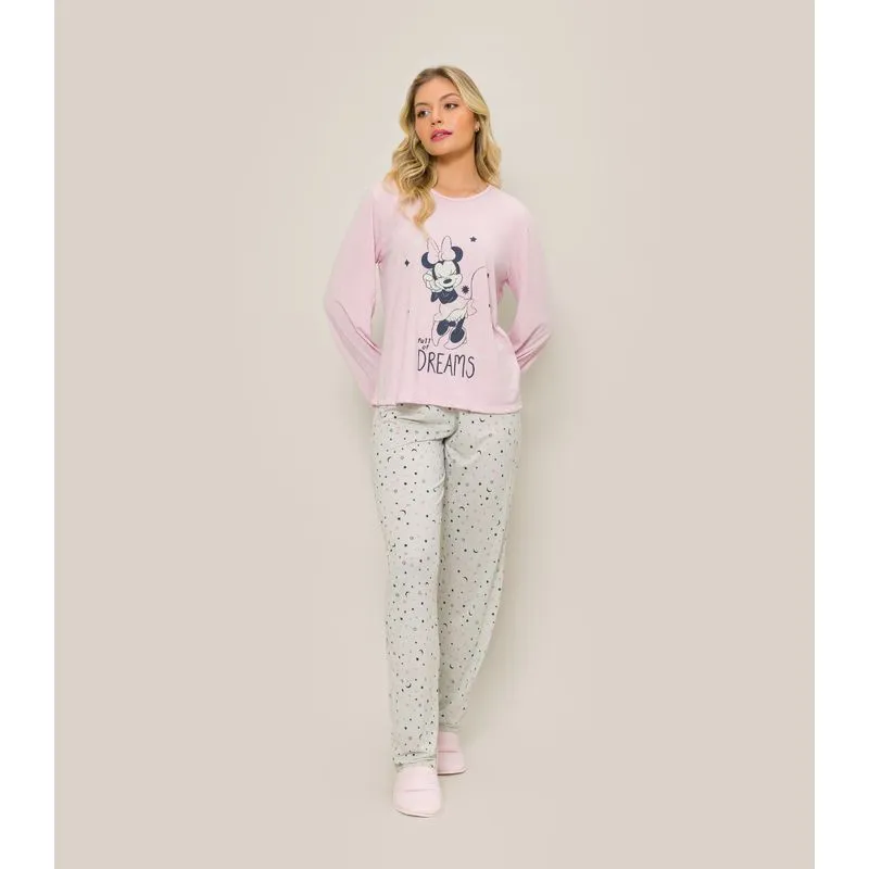 Pijama Feminino Manga Longa Minnie Evanilda Rosa M