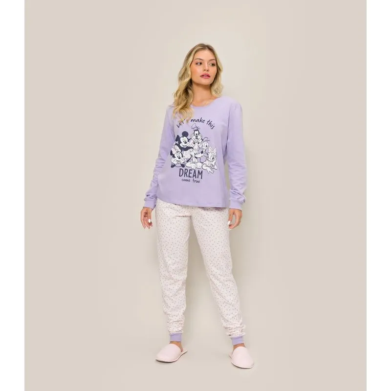 Pijama Feminino Manga Longa Disney Evanilda Roxo M