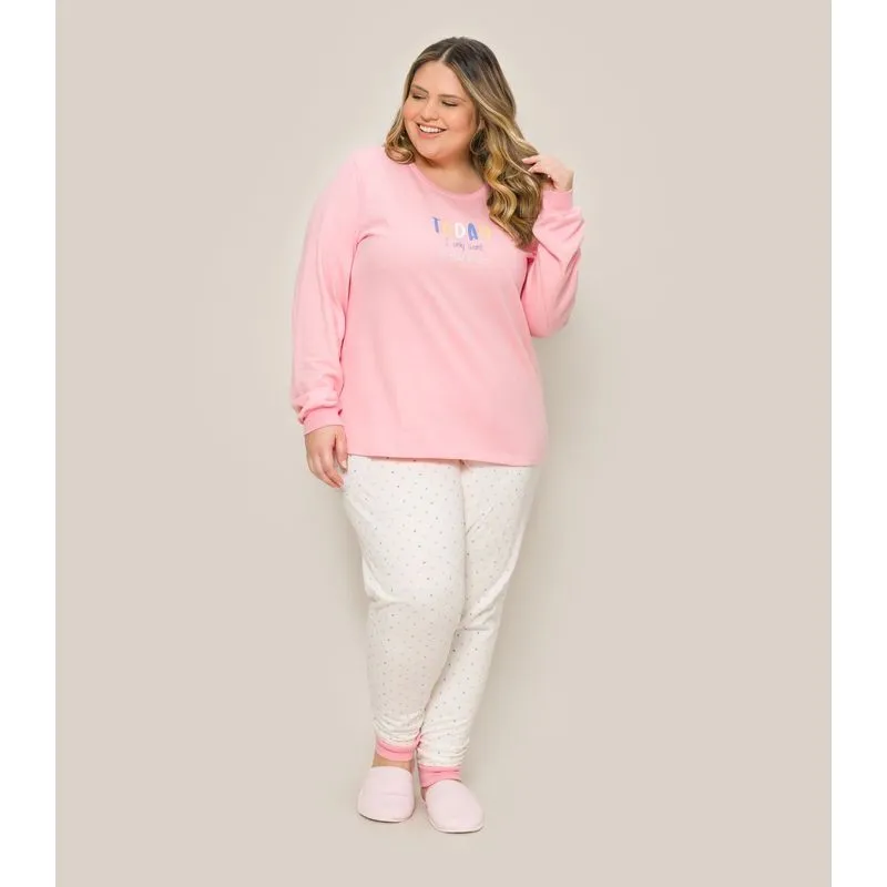 Pijama Plus Manga Longa Moletinho Evanilda Rosa G2
