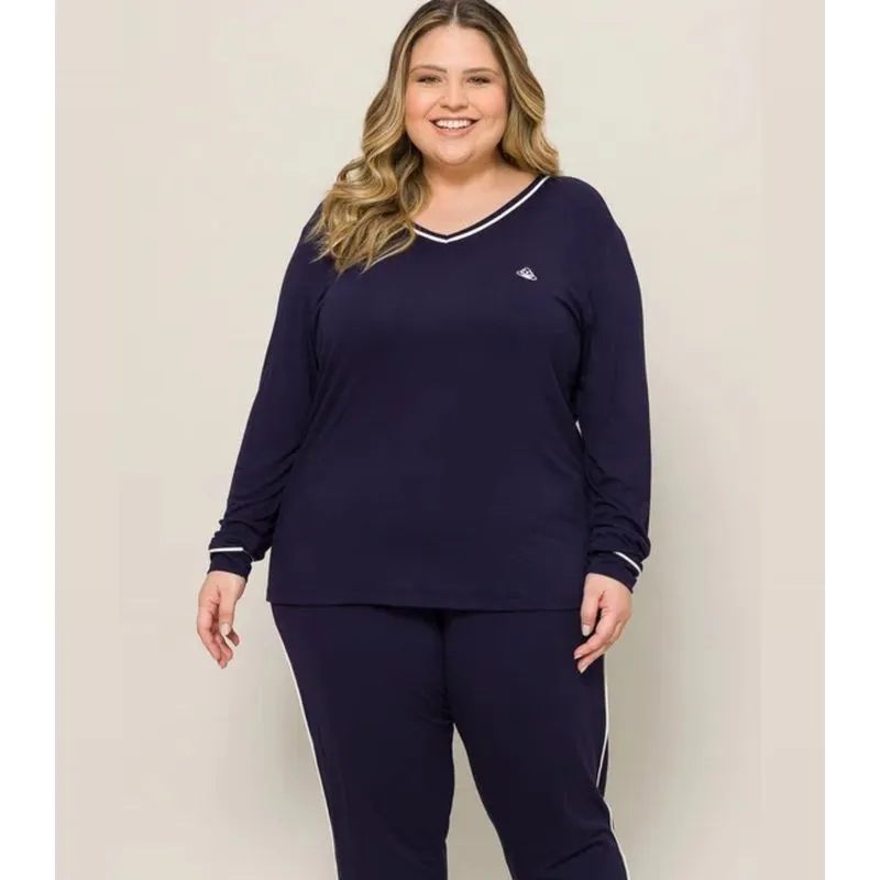 Pijama Feminino Manga Longa Evanilda Azul G1