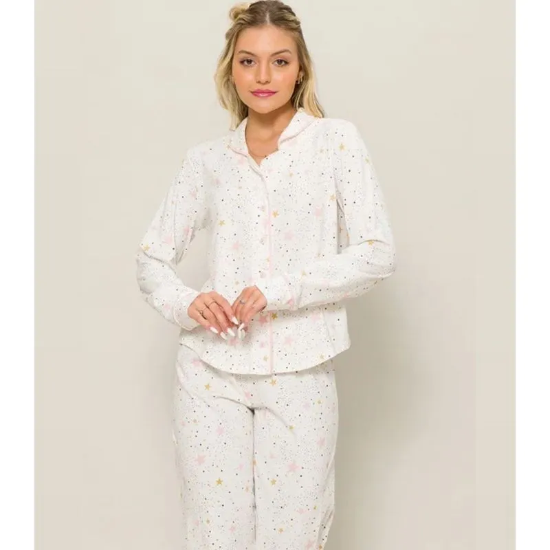 Pijama Feminino Americano Manga Longa Evanilda Branco G