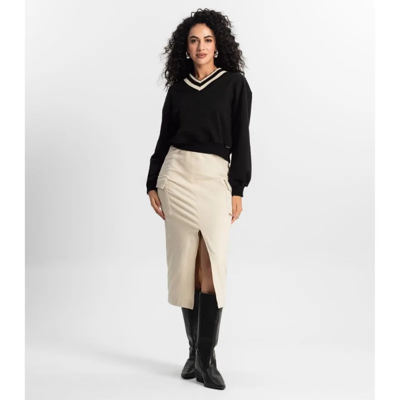 Saia Midi Cargo Feminino Rovitex Bege GG