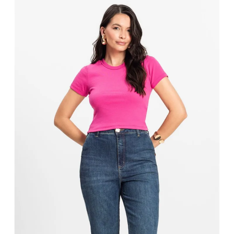 Blusa Cropped Ribana Básica Rovitex Rosa P