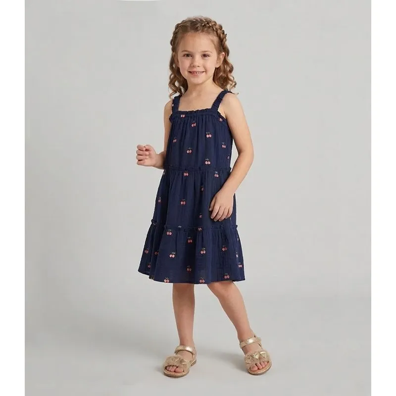 Vestido Infantil em Gaze Bordada Trick Nick Azul 4