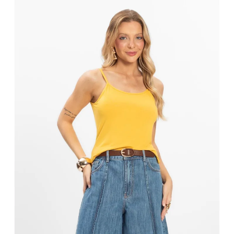 Blusa de Alça Feminina Viscotorcion Básica Rovitex Amarelo P