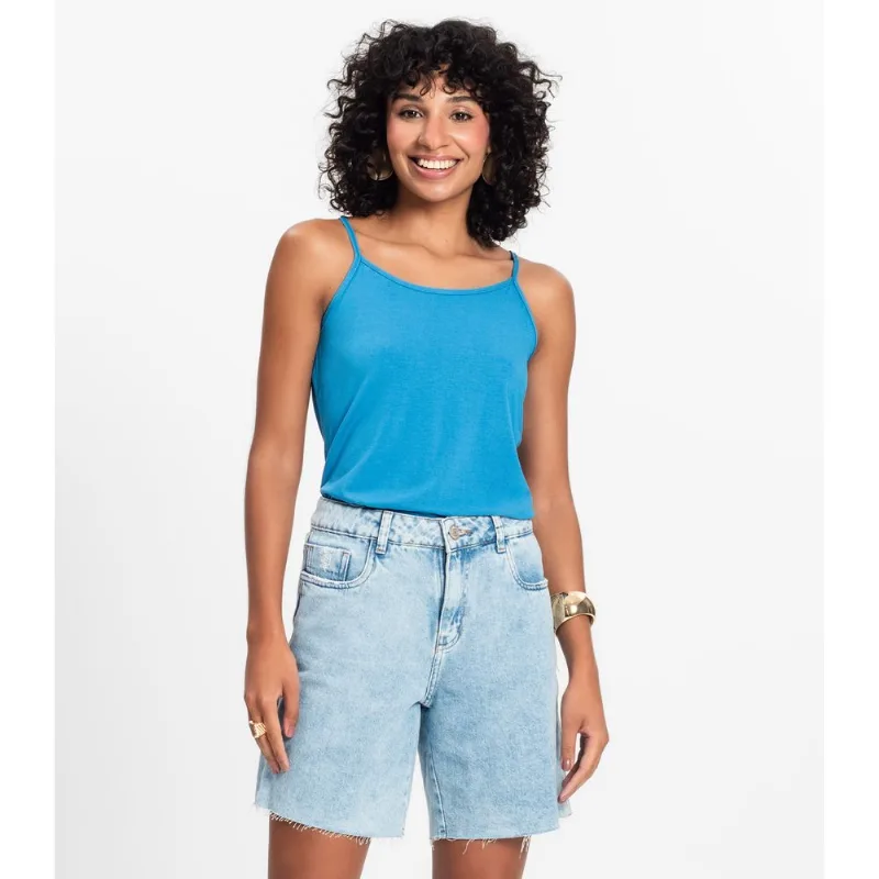 Blusa de Alça Feminina Viscotorcion Básica Rovitex Azul M