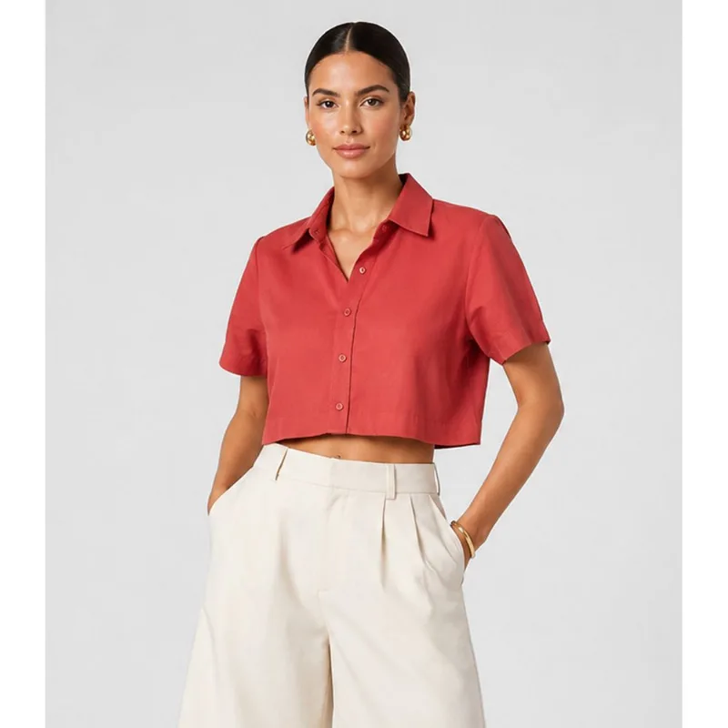 Camisa Feminina Manga Curta Com Gola Endless Marrom G