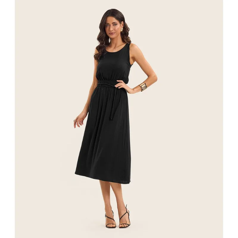 Vestido Midi Feminino Com Cinto Endless Preto G