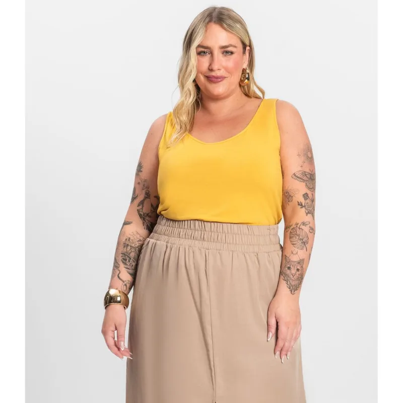 Regata Feminina Plus Size Secret Glam Amarelo Plus G3