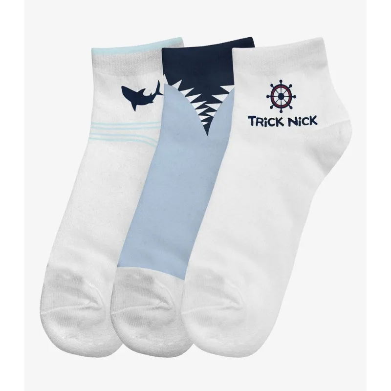 Kit 3 Pares De Meia Cano Curto Infantil Trick Nick Branco 23/27