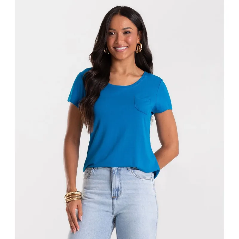 Blusa Feminina Viscotorcion Com Bolso Rovitex Azul GG