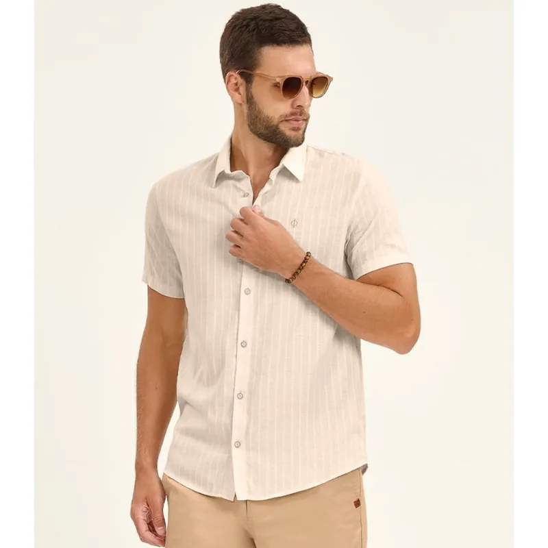 Camisa Masculina Manga Curta Diametro Bege G