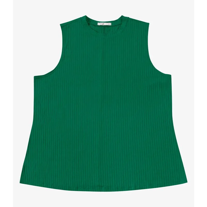Regata Plus Size Em Ribana Canelada Secret Glam Verde Plus G1