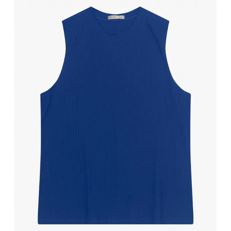 Regata Plus Size Em Ribana Canelada Secret Glam Azul Plus G1