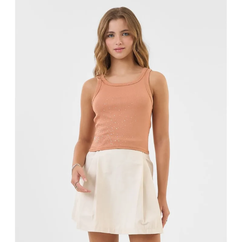 Saia Juvenil Curta em Sarja Cotton Minty Bege 12