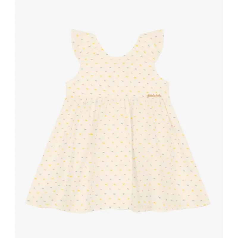 Vestido Infantil em Cotton Plumetis Trick Nick Bege P