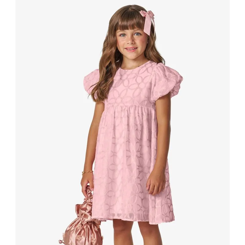 Vestido em Poly Bordado Viscose Khyara Trick Nick Rosa 4