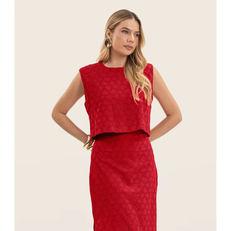 Blusa Feminina Manga Curta Em Laise Endless Vermelho M