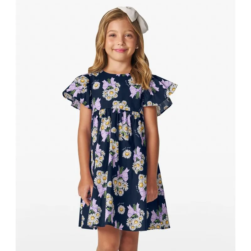 Vestido em Popeline Estampado Trick Nick Azul Marinho 6