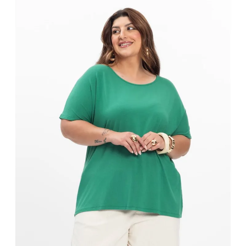 Blusa Manga Curta Feminina Plus Size Secret Glam Verde Plus G2