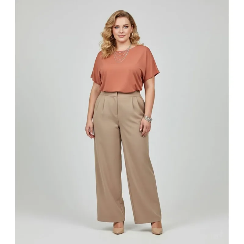 Blusa Manga Curta Feminina Plus Size Secret Glam Marrom Plus G2