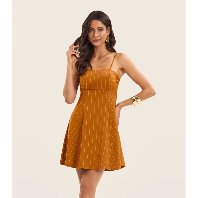 Vestido Curto De Alças Decote Quadrado Endless Marrom G