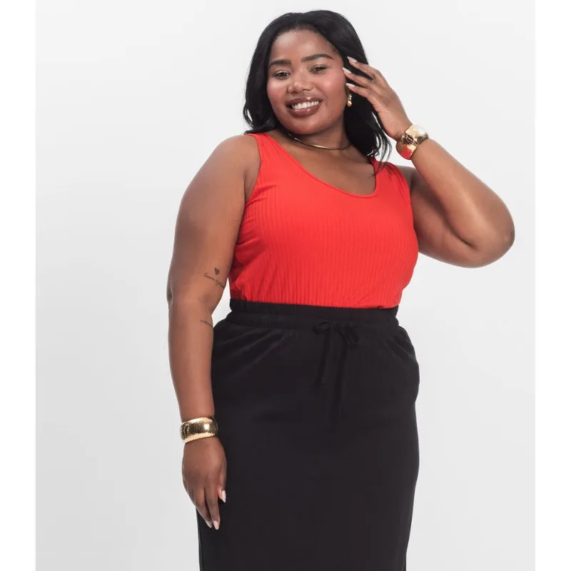 Regata Plus Size Em Ribana Canelada Secret Glam Laranja Plus G3