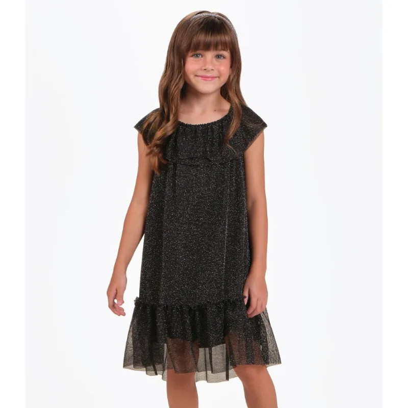 Vestido Tule Shine E Cotton Leve Trick Nick Preto 8
