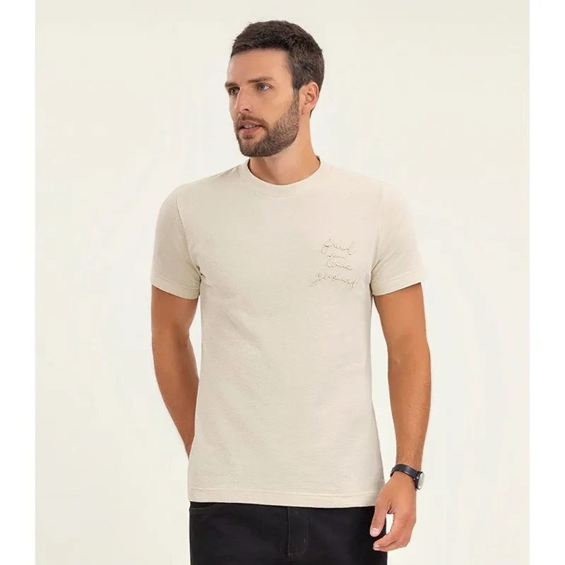 Camiseta Masculina Manga Curta Malhão Diametro Bege G
