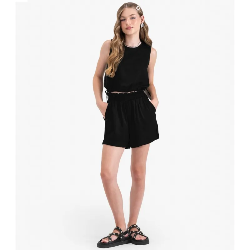 Shorts Juvenil Feminino em Slub Acetinado Minty Preto 12