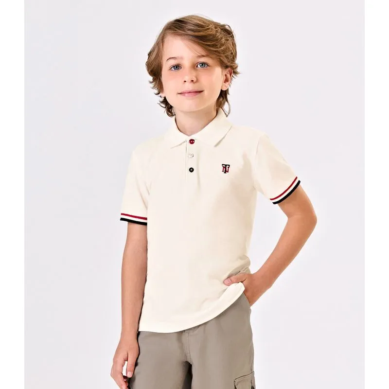Polo Infantil Manga Curta Piquet Trick Nick Bege 14