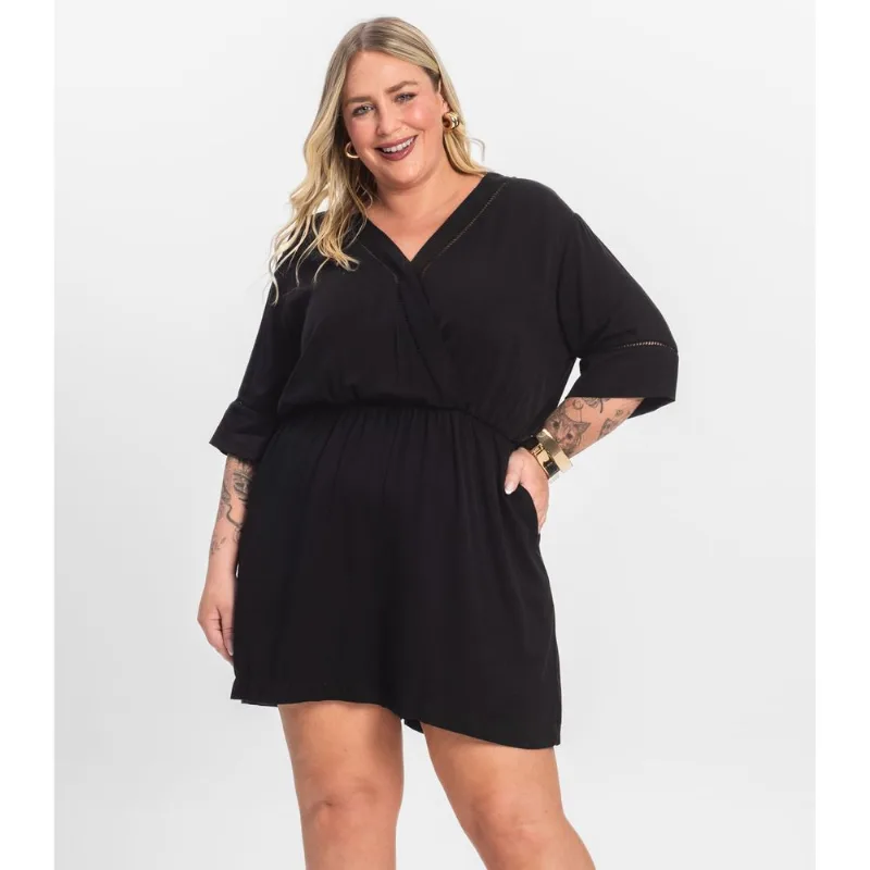 Macaquinho Feminino Plus Size Secret Glam Preto Plus G3