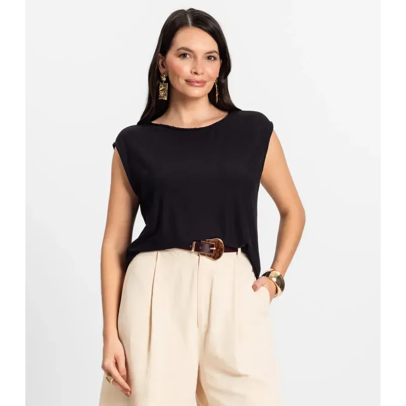 Blusa Feminina em Visco Creponada Rovitex Preto GG