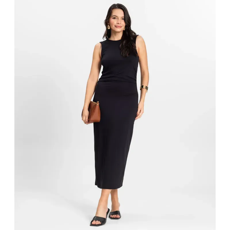 Vestido Midi em Molecotton de Viscose Rovitex Preto GG