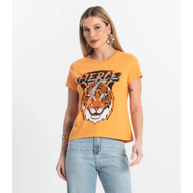 Blusa T Shirt Feminina Estampada Select Laranja G