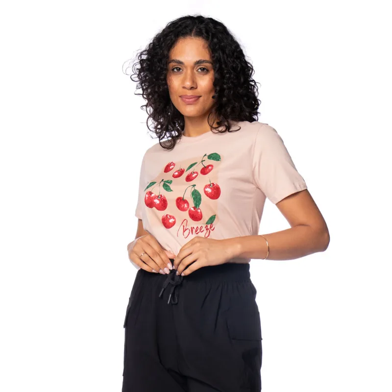 T-Shirt Feminina Rovitex Estampa Cerejas Rosa - G