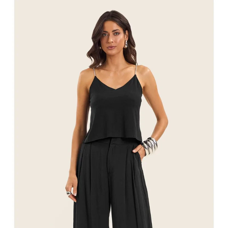Blusa de Alça Feminina Viscose Creponada Endless Preto G